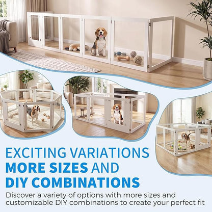 Heavy Duty Clear Acrylic Dog Playpen for Small/Medium Pets – 32" High Clear Pet Pen with Sturdy Metal Frame, Walk-in Kennel, Expandable Indoor & Outdoor Pet Play Yard