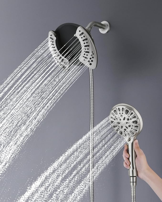 INAVAMZ Shower Head with Handheld High Pressure: Hand Held Shower Head & Rain Shower Head 2-IN-1 Shower Head with 59" Rotatable Stainless Steel Hose, Shower Trim Systems, Nickel 1.8 GPM 23233