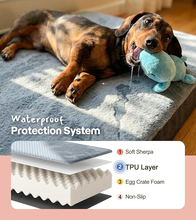 Dog Bed for Crate, Extra Large Cooling Mat for Dogs, Waterproof Dog Bed with Dual Surface Removable Washable Covers, 42 x 30 Inch Pet Bed with Egg Crate Foam