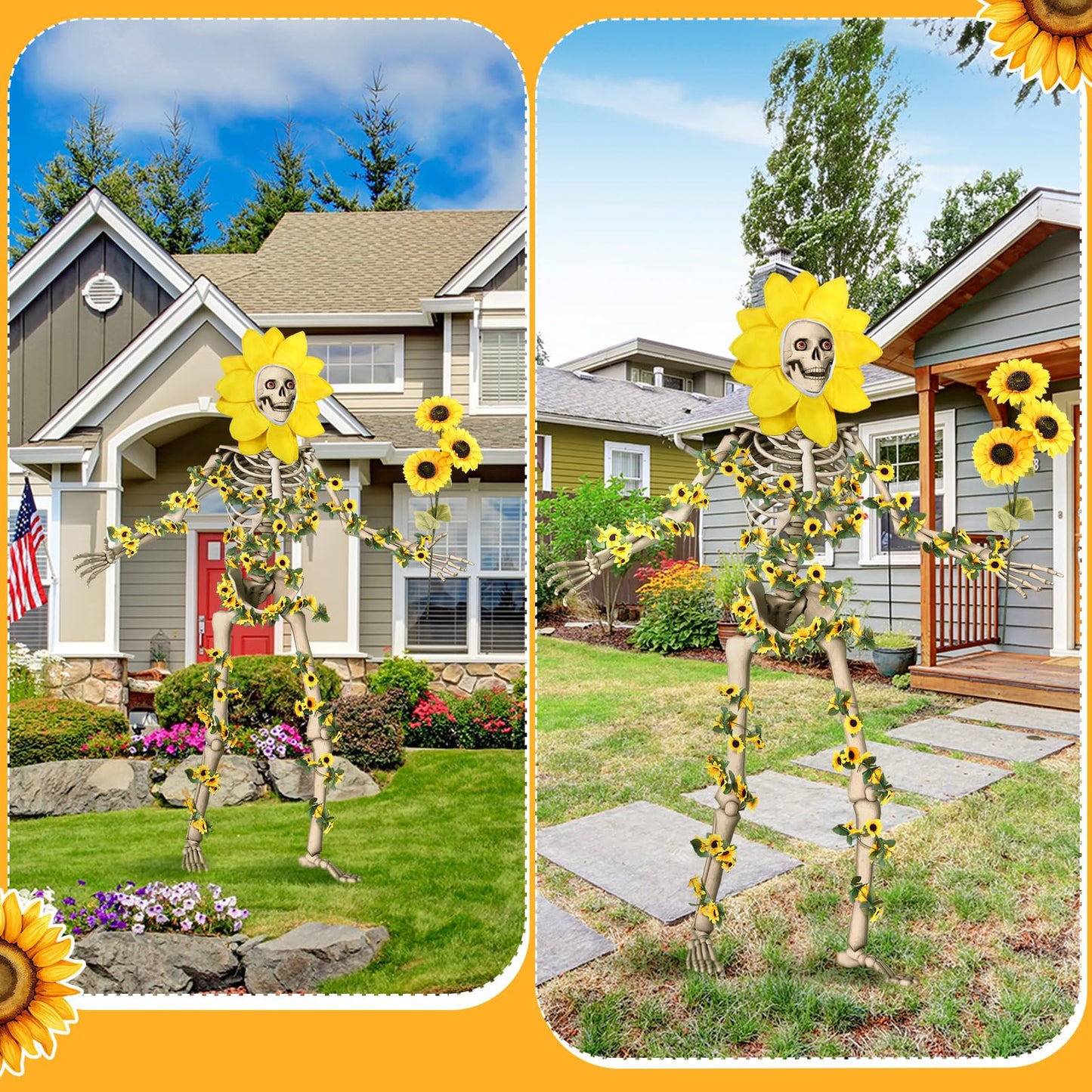 Hollowfly 3 Pcs 12 ft Skeleton Clothes Accessories Set Including Yellow Sunflower Head Wrap Garland and Bouquets of Sunflower Flowers for Spring Skeleton Costume Summer Outfit Dress Decor