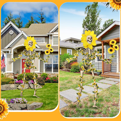 Hollowfly 3 Pcs 12 ft Skeleton Clothes Accessories Set Including Yellow Sunflower Head Wrap Garland and Bouquets of Sunflower Flowers for Spring Skeleton Costume Summer Outfit Dress Decor