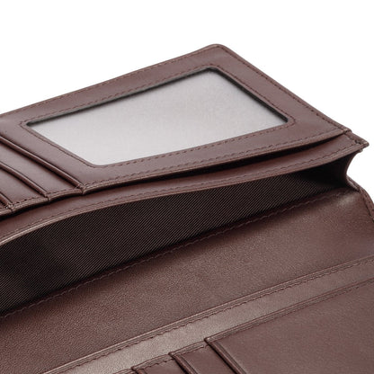 HISCOW Bifold Long Wallet with 15 Credit Card Slots - Italian Calfskin (Coffee)
