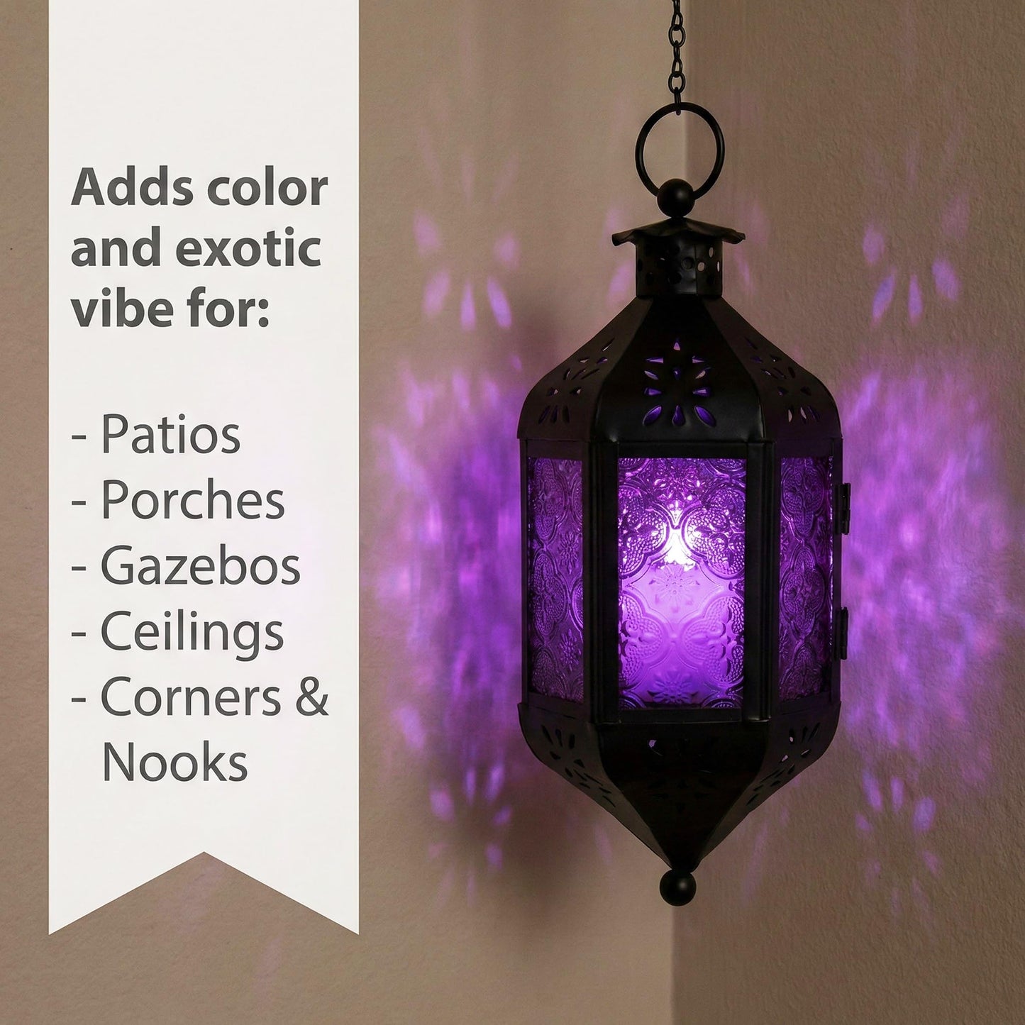 Vela Lanterns Decorative Indoor Moroccan Hanging Candle Holder, Purple, M