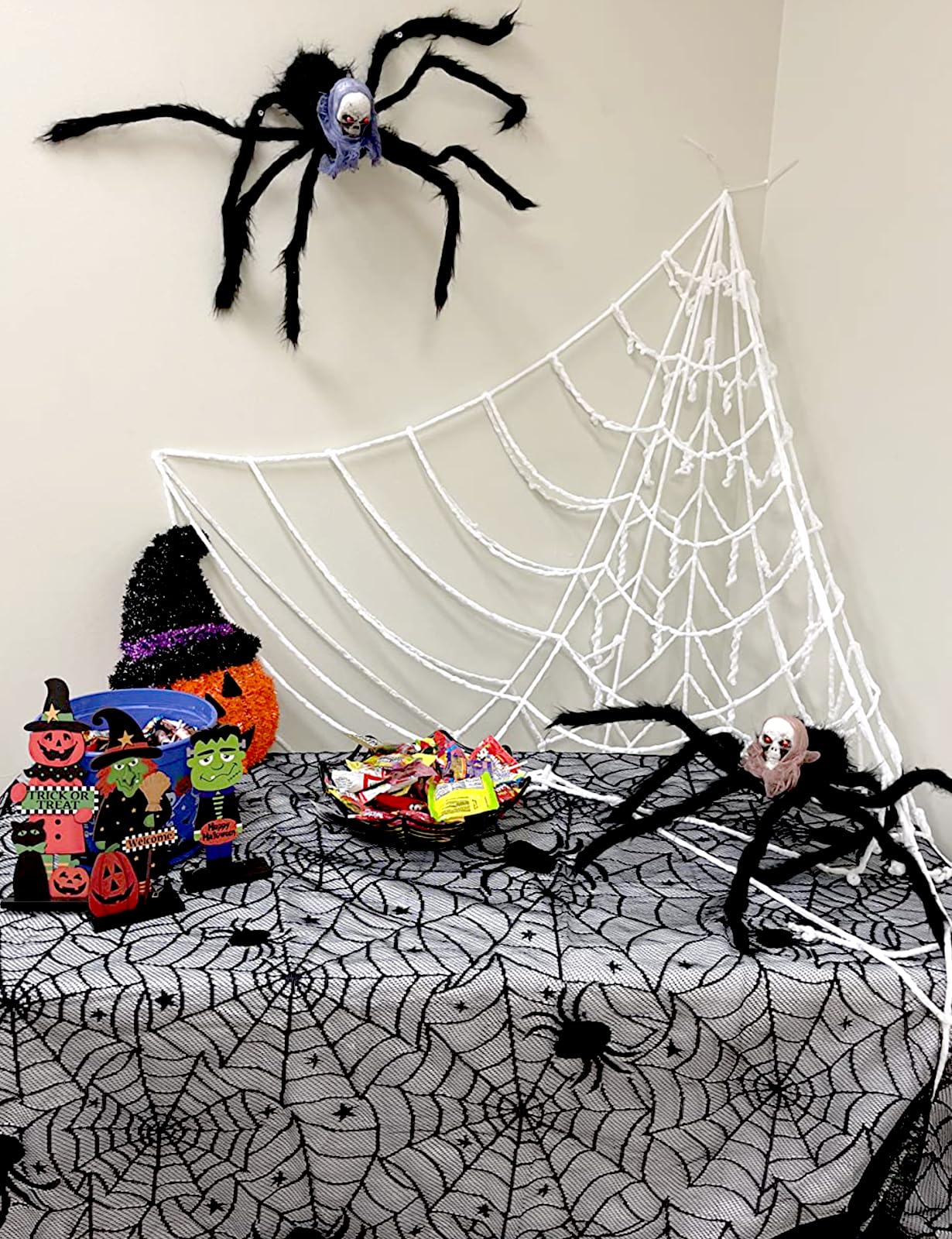 Halloween Table Cloth, Black Spider Web Lace Tablecloth for Rectangle Tables, Gothic Halloween Decor for Masquerade, Scary Movie Nights, Dinner Party Table Decorations 54 x 72 inch