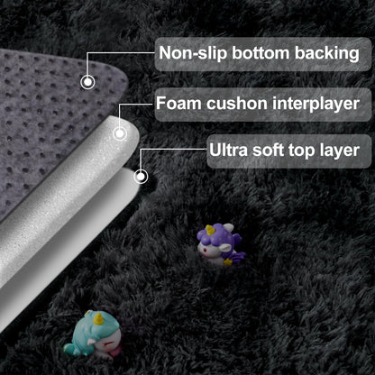 qulint Black Grey Area Rugs for Bedroom, 3x5 Area Rug for Kid Room Fluffy Soft Shag Rug for Living Room, Small Fuzzy Plush Shaggy Alfombras for Dorm Nursery Home Decor (3ft x 5ft, Tie-dyed Black Gray)