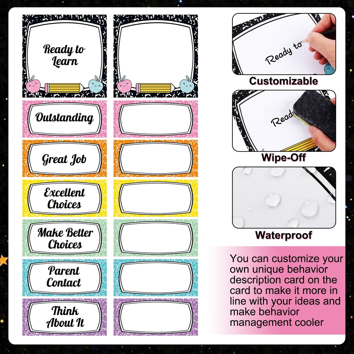 AmazingSpark 57 Pcs Classroom Behavior Chart for Student Management Kids Tracking Chart Hanging Creative Bulletin Board with 40 Clips for School Preschool Child Care(Composition Book)