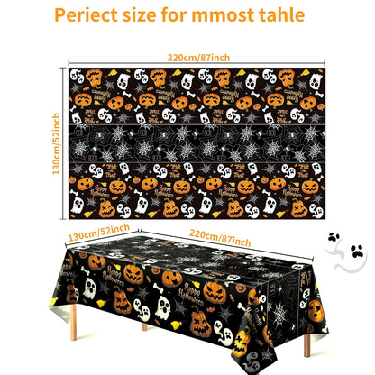 Pyrrhiax 4 Pcs 54 x 108 Inch Halloween Pumpkin Ghost Tablecloth, Rectangular Plastic Spider Web Table Cloth Large Size Halloween Table Covers for Home Decor Party Decorations