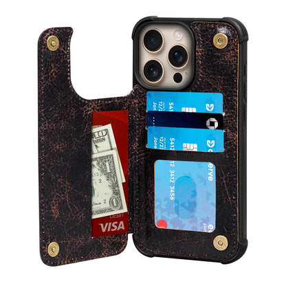 RMAWRAD Wallet Real Leather Case Compatible with iPhone 15 Pro Max 6.7",Genuine Leather，Shockproof, Anti-Fall Case, Flip Cover, with Card Slot, Double Magnetic Buckle, Kickstand, Coffee