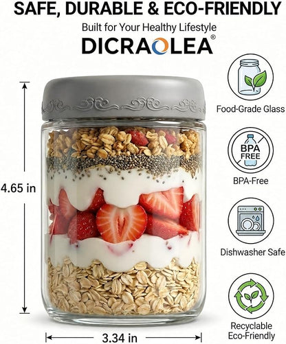 16oz 8Pack Glass Overnight Oats Jars Containers with Airtight Leakproof Lids, Reusable Mason Jars for Meal Prep, Yogurt Parfaits, Smoothies, Salads & Healthy Breakfast(16oz-8Pack)