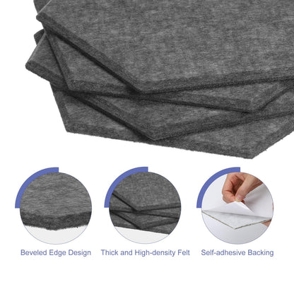 PATIKIL Felt Bulletin Board, 12"x10", 6 Packs Self Adhesive Hexagon Felt Tiles for Sound Proofing Wall Panels for Home Office Recording Studio,Game Room, Deep Gray