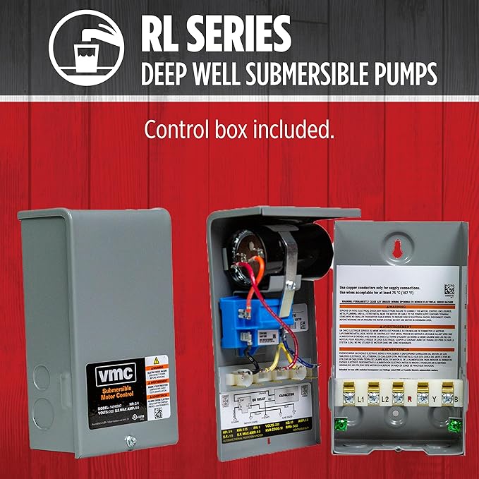 Red Lion RL22G10-3W2V 4-inch Submersible Deep Well Pump with Control Box, 1 HP, 22 GPM, 3-Wire, 230-Volt, Steel, 14942409