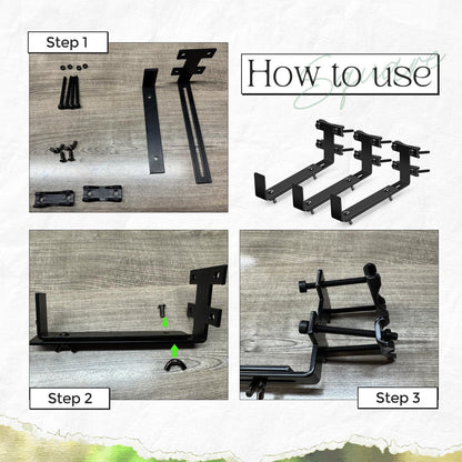 MorningRo 6 Pcs Window Box Brackets, Adjustable Heavy Duty Deck Railing Planter Box Brackets, Outdoor Flower Holder for Patio Garden Fence Balcony