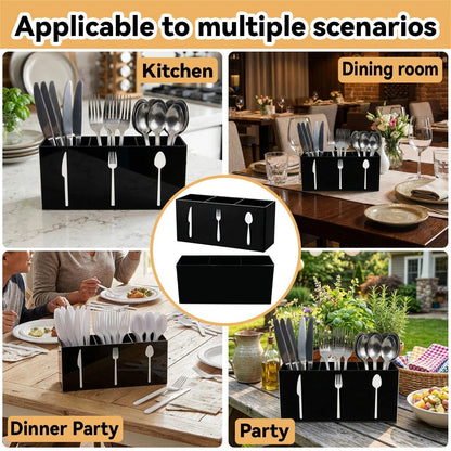 Eselatin 3 Compartments Silverware Caddy,Plastic Utensil Holder for Kitchen Countertop,Party Silverware Holder,Lfork Spoon Knife Organizer, Black