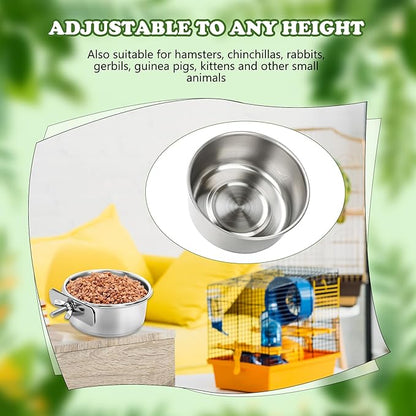 10 Pcs Bird Food Bowls Stainless Steel Parrot Cage Water Bowl Cups with Clamp Holder Parrot Feeding Dish Coop Cups Parakeet Cockatiel Conure Lovebird Budgies Chinchilla Small Pet Animal