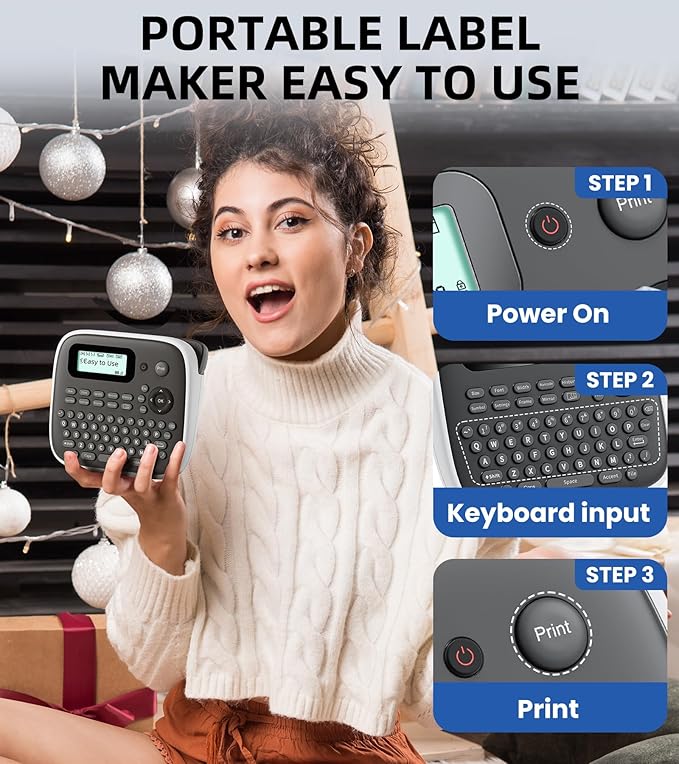 Label Maker Machine with-Tape, Label Maker Waterproof-Labels, Portable Labeler Machine with Keyboard, D210S Label Maker Multiple Symbols for Home Small Business Kids Teachers School Supplies