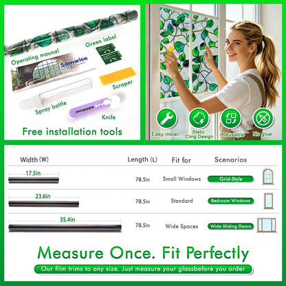 SOMWISE Rainbow Window Privacy Film,Heat Control,UV Blocking,Anti-Glare,Day & Night Privacy Protection & Decoration for Home, Bathroom,Glass Door,Static Cling,Renter-Friendly with Installation Tools