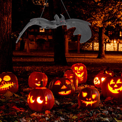 LUOEM 3 PCS Halloween Simulation Hanging Bats Realistic Looking Spooky Rubber Hanging Bats Props for Halloween Decoration (24 x 9cm)