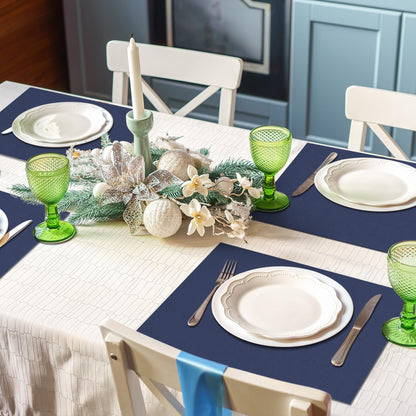MANSPHIL Navy Blue Cloth Placemats Set of 4 Cotton Washable Thick Faux Linen Table Place Mats Heat Resistant Double Layer Fabric Wrinkle Free Dining Kitchen Table Decor - 13x19 Inch Oeko Tex Placemat