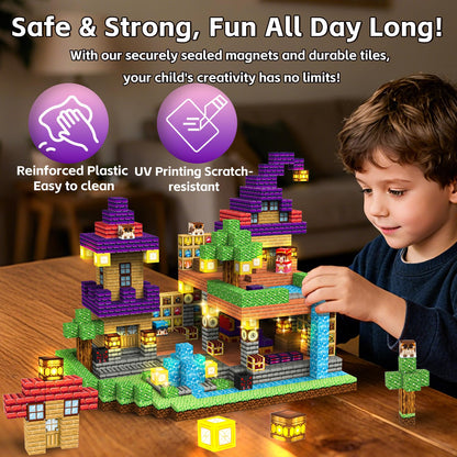 Gryxpox 150pcs Magnetic Blocks - Magnetic School Castle Set with Light Up Blocks - Kids Classroom Sensory Toy for Toddlers STEM, Construction Stacking Toy Kids 3+ Boys Girls Christmas Birthday Gifts