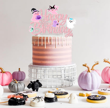 Ghost Birthday Cake Topper Pink Glitter Halloween Birthday Party Decorations Lovely Ghost Cake Picks Ghosts Theme Cake Decorations for Happy Boo Day Party Supplies