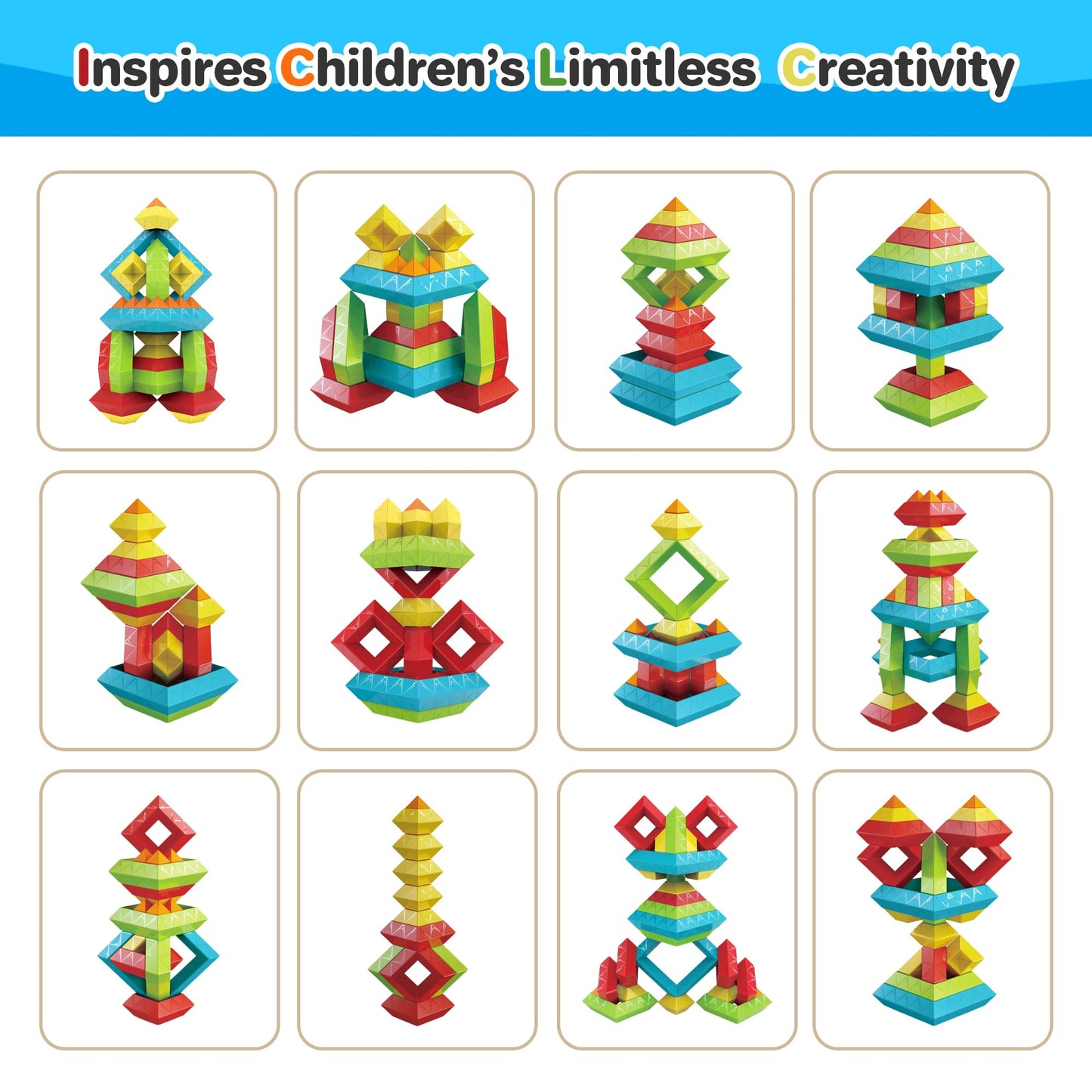WSKC 64 PCS Building Block for Toddlers, Sorting & Stacking Toys, Montessori Toys for 3 Year Old, Stacking Blocks for Kids Ages 3 4 5 6