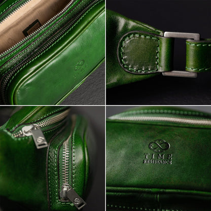 Time Resistance Leather Waist Pack - Belly Bag, Belt Bag, Fanny Pack - Handmade in Italy (Green)