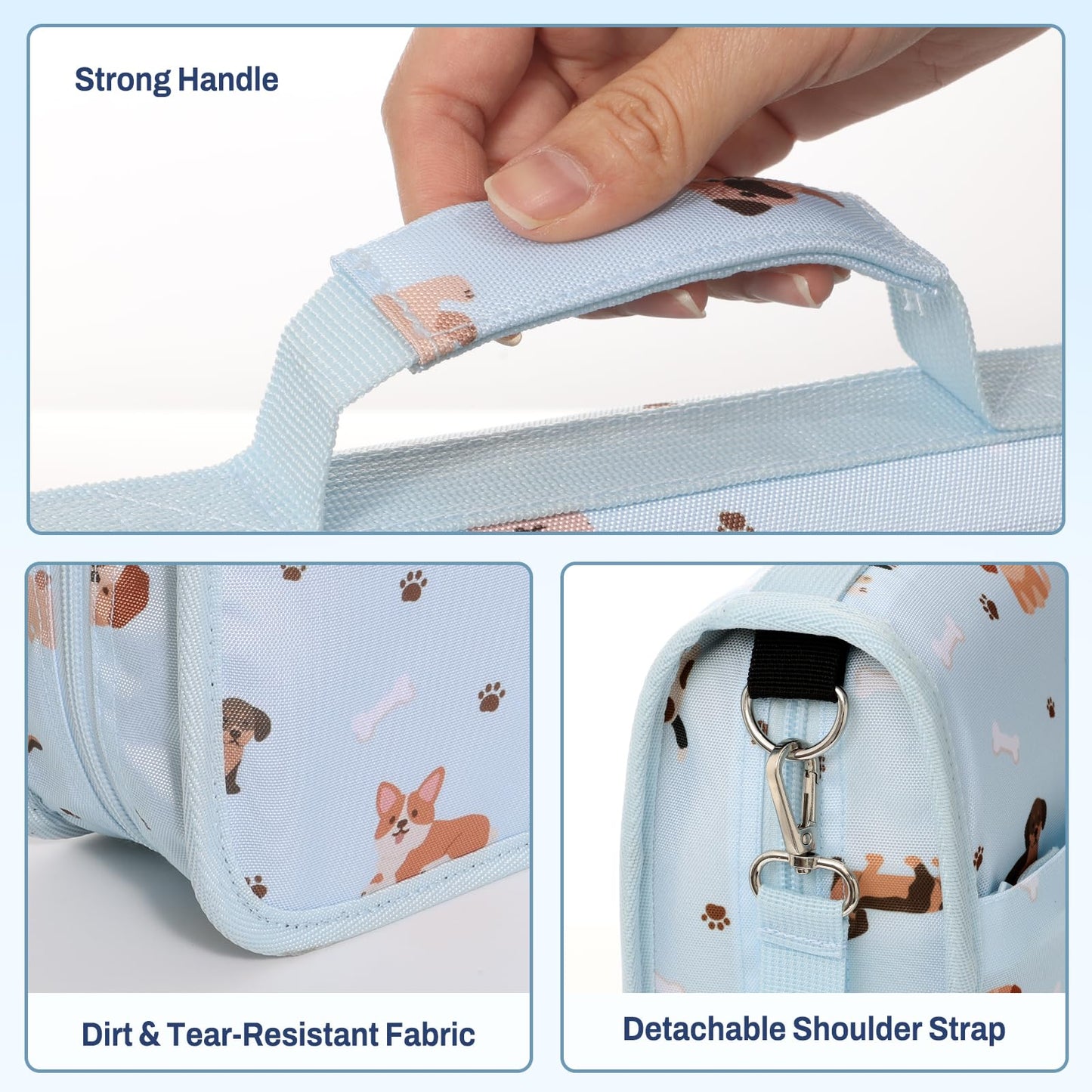 SUNEE Zipper Binder 3 Ring, 3 Inch O-Ring with Handle and Shoulder Strap, 600-Sheet Capacity, 5-Tab Expanding File Folder, Multi-Pockets for Middle School Organizer Binder with Zipper, Blue Dog