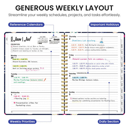 Planner 2026–2027, Weekly & Monthly Academic Organizer for School Year, Jul 2026–Jun 2027, Hardcover Planner with Tabs, Back to School Essential, 6.3" x 8.5", Caffeine Mosaic
