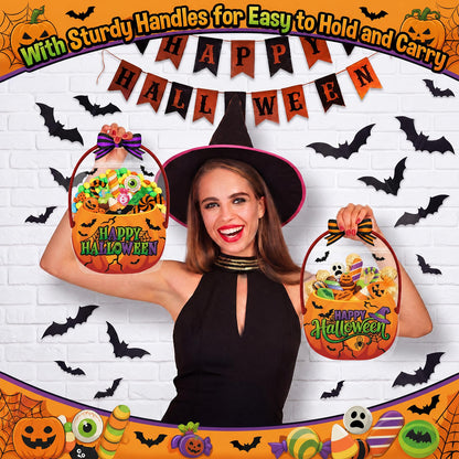 Fuutreo 50 Pcs Halloween Plastic Bags Clear Pumpkin Sealed Gift Pouches with Handles Resealable Scary Holiday Favor Bags for Halloween Holiday Party Candy Gift Wrapping Supplies Decoration