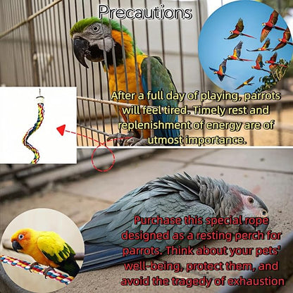 Bird Rope Perches, Parrot Toys, Bungee Rope Perches for Parrots, Cockatiels, Parakeets, Budgie Cages Comfy Birds (Metal Nut) - 41.34 inches
