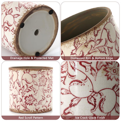 Meltset M Ceramic Planter for Indoor Plant,5 inch Plant Pot with Drainage Small Ceramic Pots Decorative Unique Planter Red for Orchid Succulent Outdoor, Crackle Glaze Finish, Gardening Gift