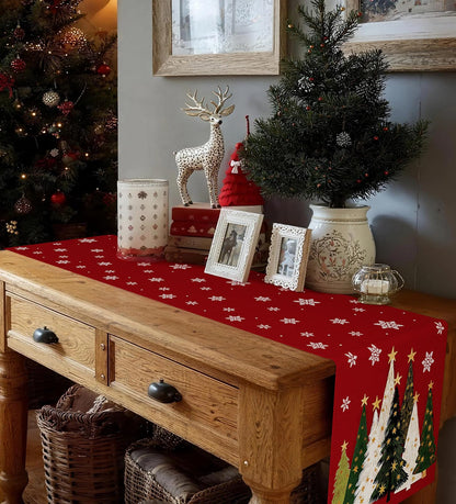 CHAMBERY Christmas Table Runner,13''X72'' Seasonal Christmas Tree Snowflakes Seasonal Decorations Table Runner, Perfect for Party Dinner Table Decor,Kitchen,Mantel,Bedroom Decoration