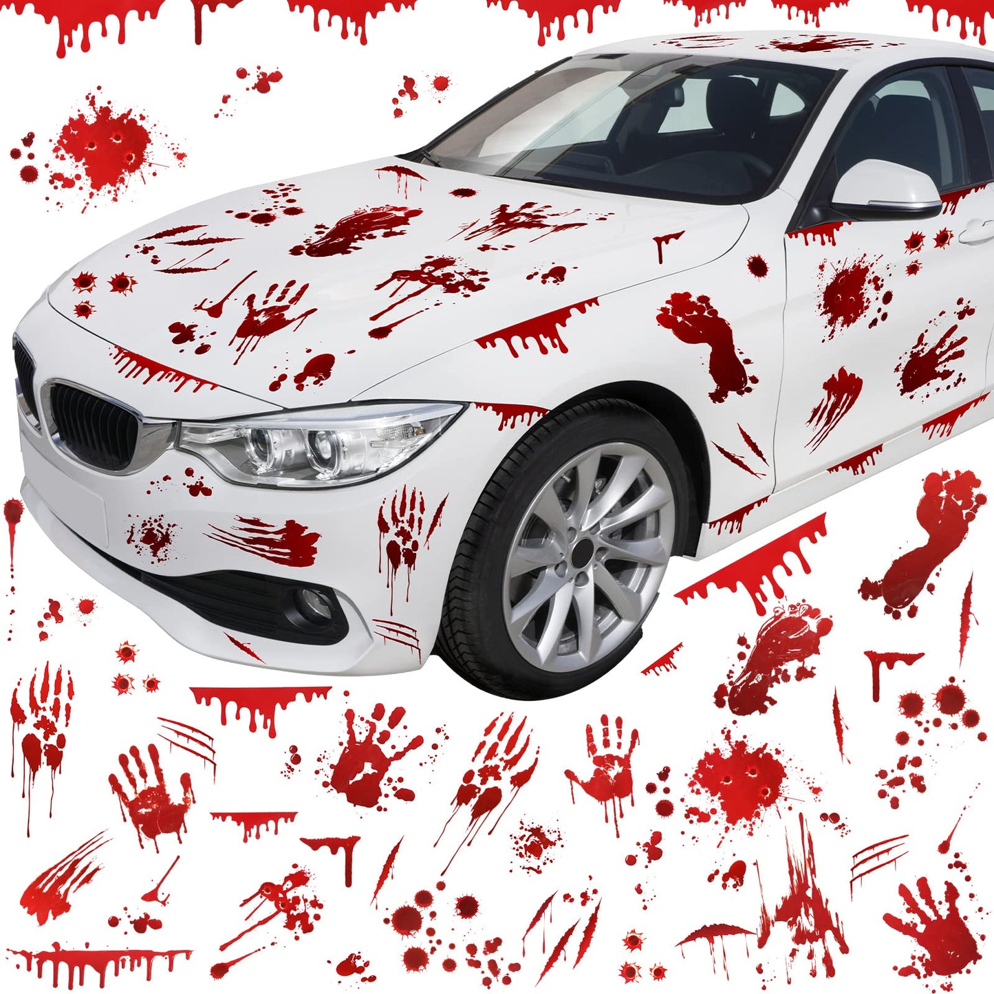 Frienda 11 Sheets Halloween Blood Car Decal Halloween Car Accessories Self-Adhesive Bloody Stickers Decor for Headlights Windows Headlamps Taillights(Palm Style,11 Sheet)