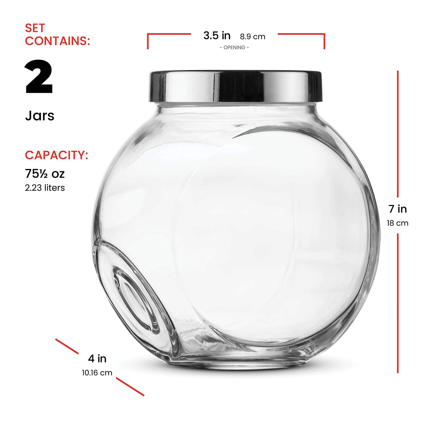 Bormioli Rocco Pandora Glass Candy Jar 75½-Ounce Cookie Jar (2 Pack) with Plastic Airtight Seal Lid 2-Way Display, Bulk-Food Storage Jar for Snacks, Dry Food, Jelly Beans Canister, Apothecary Jars.