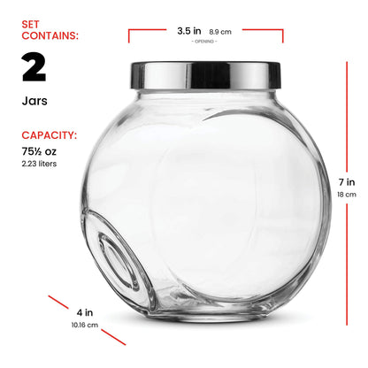 Bormioli Rocco Pandora Glass Candy Jar 75½-Ounce Cookie Jar (2 Pack) with Plastic Airtight Seal Lid 2-Way Display, Bulk-Food Storage Jar for Snacks, Dry Food, Jelly Beans Canister, Apothecary Jars.