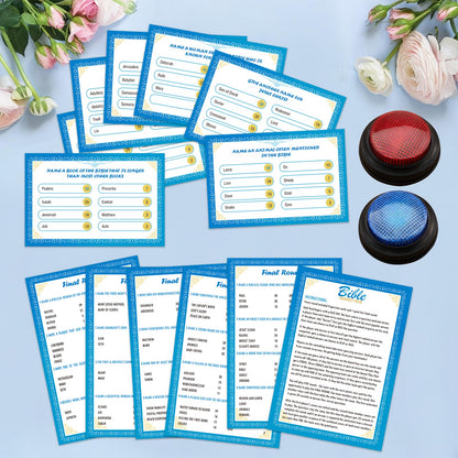 TUSAUW Christian Bible Friendly Feud Game with Answer Buzzers, Religious Feud Card Board Game Night Family Church Group Fun Trivia Quiz for Christmas Easter Party Office Class Team Building