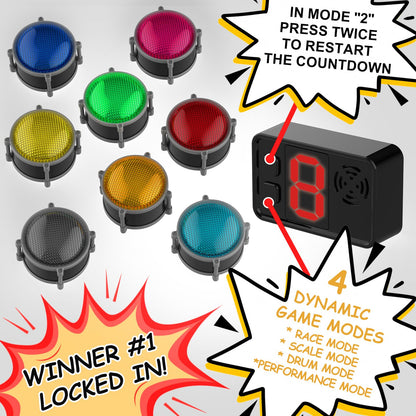 Buzzers for Trivia Games, Rechargeable Answer Buzzers for Classroom with Light, Show Who Buzzed First, 4 Modes, 50m(164Ft)-Buzzer System for Game Show, School, Jeopardy, Family Feud Night (8 Color)