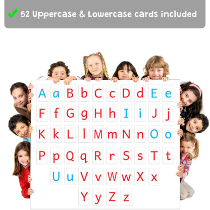 Attractivia Magnetic Big Montessori Alphabet ABC Flash Cards - 52 Sturdy Uppercase & Lowercase Large Letters, Black - for Classroom Teachers, Homeschool, ESL, Kids and Adults