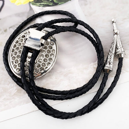 SELOVO Western Statement Big Grey Rhinestone Native American Large Bolo Tie for Men Genuine Leather