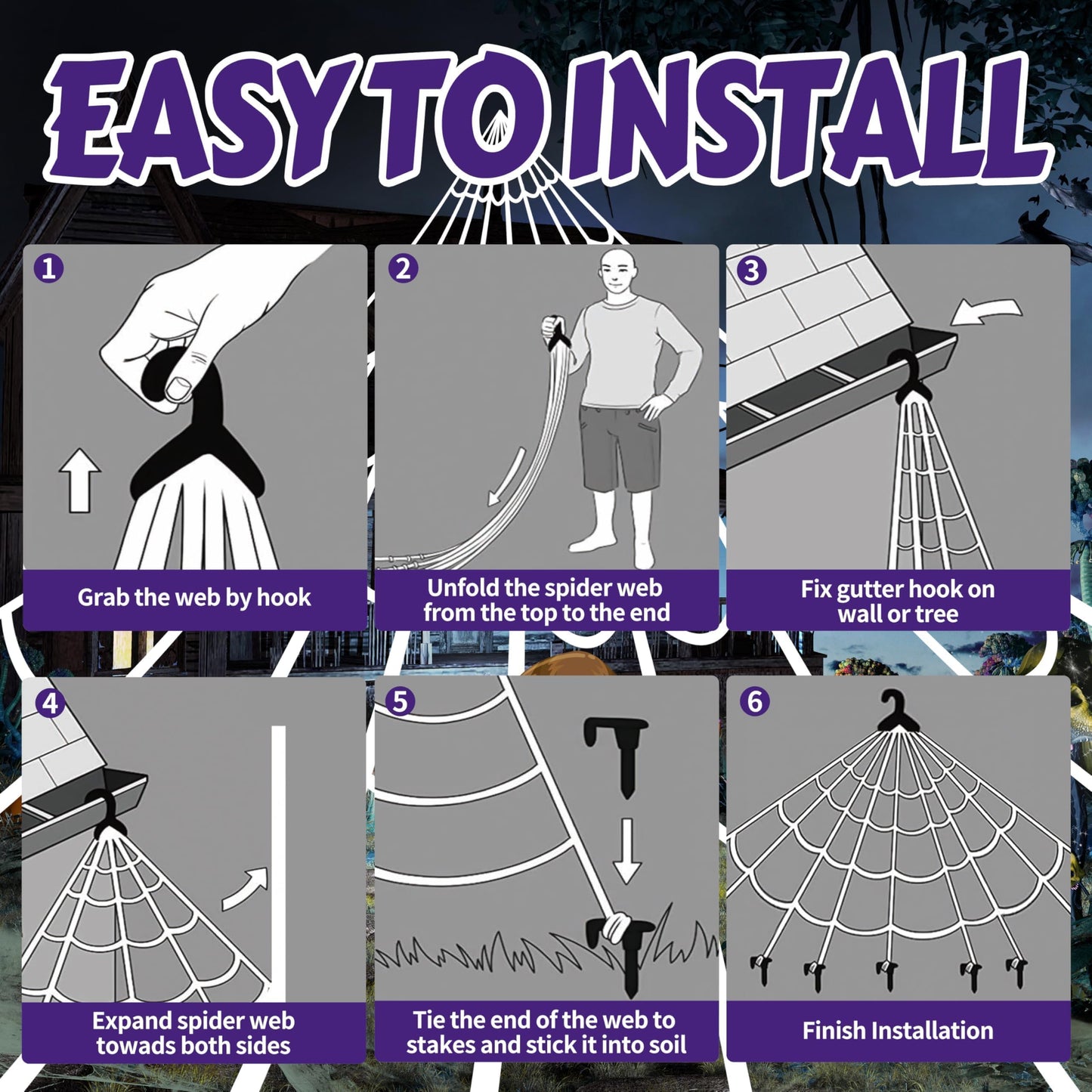 Halloween Spider Web Lights Giant Spider, 16.4Ft 450 LED Lighted Spider Web with with 8 Lighting Modes Waterproof & Timer for Indoor Outdoor House Haunted Yard Decor,Purple&Orange