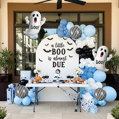 Spooky Halloween Balloon Garland Arch Kit | Black Blue White Balloons with 3D Bat Ghost Foil Balloons Perfect for boo Party Decorations