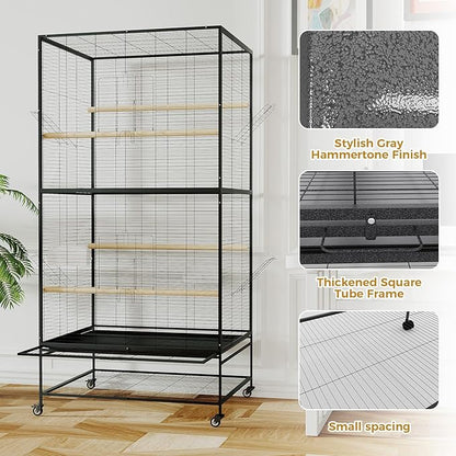 Garvee 66in Extra Large Bird Cage, Rolling Parrot Cage with Feeding Accessories, Metal Parakeet Cage for Parrots, Parakeets, Conures, Parrot