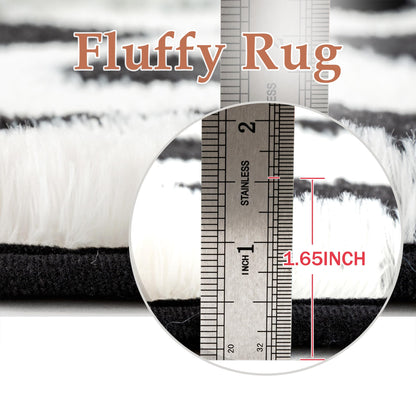 PureCozy Checkered Rug 6x9 Fluffy Shag Living Room Black and White Area Rug Modern Washable Carpet Soft Shaggy Non Slip Indoor Plush Fuzzy Rugs for Bedroom Dorm Office Home Aesthetic Decor