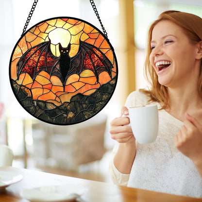 AMDERVEN Stained Glass Window Hanging, Black Bat Sun Catcher for Door Home Decor Animal Suncatcher Christmas Mother's Day Birthday Gifts for Women Men Mom and Nana 11.8 in