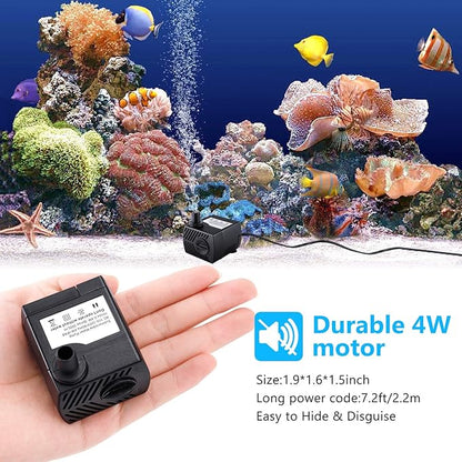 CWKJ Fountain Pump, 80GPH(4W 300L/H) Submersible Water Pump, Durable Outdoor Fountain Water Pump with 7.2ft（2.2m） Power Cord, 3 Nozzles for Aquarium, Pond, Fish Tank, Water Pump Hydroponics, Fountain