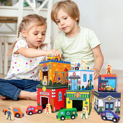 Atoylink Toddler Sorting and Stacking Toys with Magnetic Wooden Cars & Community Helpers, Baby Number Blocks Nesting Boxes Preschool Learning Montessori Toys for 1 2 3 Year Old Boys Girls Gift