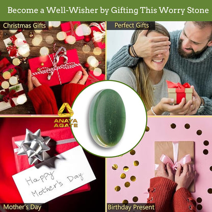 Anaya Agate Green Jade Worry Stone – Certified Crystal Thumb Stone for Anxiety & Stress Relief – Healing Crystal for Meditation, Reiki, Positive Energy & Christmas Gift for Men and Women
