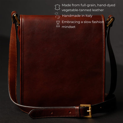 Time Resistance Italian Leather Messenger Bag for Men - Full Grain Crossbody, Tablet-Sized Shoulder Bag (Brown)