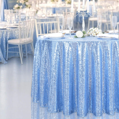 B-COOL Baby Blue Round Tablecloth - 90 Inch Sequin Tablecloth Party Table Covers for Wedding Banquet Dining Birthday Halloween Christmas Party Table Decoration