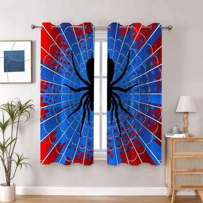 OSUNBD Spider Web Curtains - Blue & Red Superhero Design - Blackout Thermal Insulated Drapes for Kids Room, Bedroom, Living Room - 42 x 63 Inches, 2 Panels
